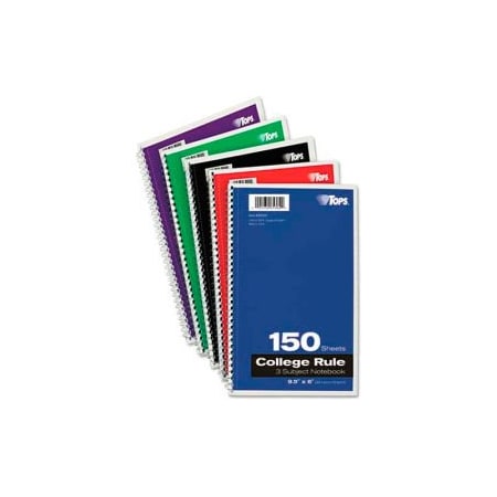 Tops Products WIREBOUND 3-SUBJECT NOTEBOOK, COLLEGE RULE, 9-1/2 X 6, WHITE, 150 SHEETS/PAD 65362